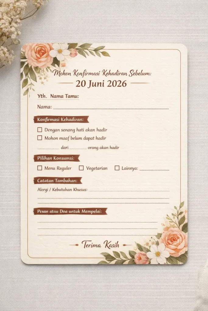contoh template RSVP di undangan pernikahan
